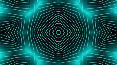 Siyah bir arkaplanda soyut cyan geometrik kaleydoskop deseni canlandırıldı.