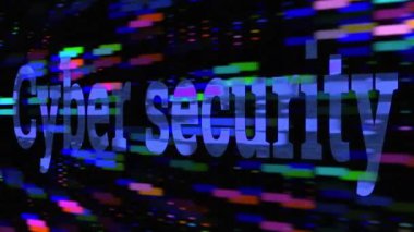 Sanal güvenlik kavramının soyut dijital konsepti, karanlık arka planda pikselli arıza etkisi, veri koruması ve bilgi teknolojisinin vurgulanması.