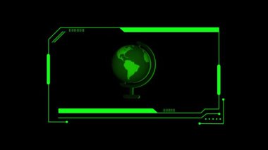Siyah arkaplan üzerinde neon yeşil çizgileri olan soyut dijital küre.