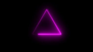 Karanlık bir arkaplanda, soyut ve teknoloji temalı tasarımlar için uygun fütüristik bir ışıltı ile neon mor üçgen..