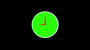 Minimalist yeşil saat yüzü, kırmızı ikinci el siyah arka planda canlandırılmış..