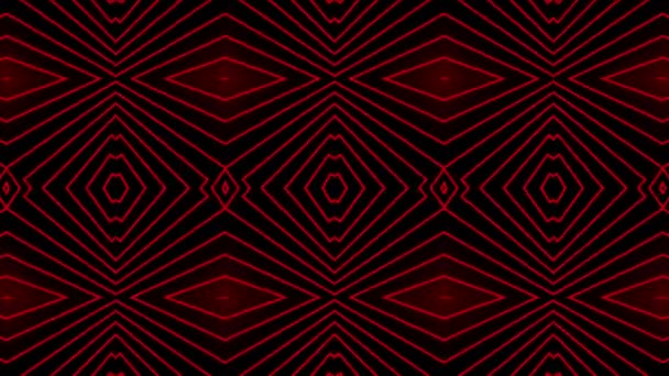 黒い背景にアニメーションされたダイヤモンドと正方形の形を形成する赤い線を持つ抽象的な幾何学模様 — ストック動画