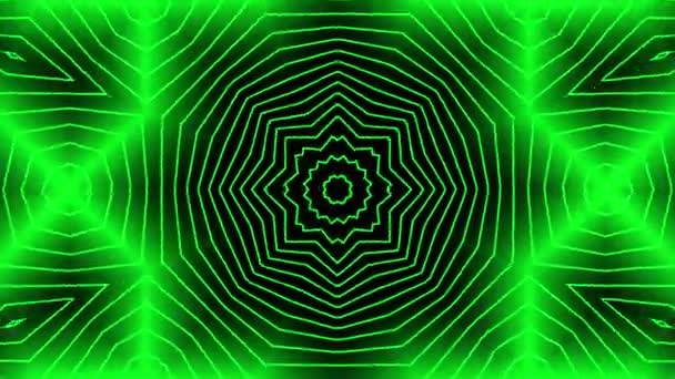 Absztrakt Zöld Geometriai Kaleidoszkóp Minta Animált Fekete Alapon — Stock videók
