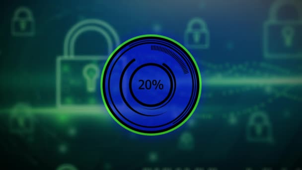 Digital Security Concept Glowing Blue Padlock Icon Progress Loading Animated — Stock Video