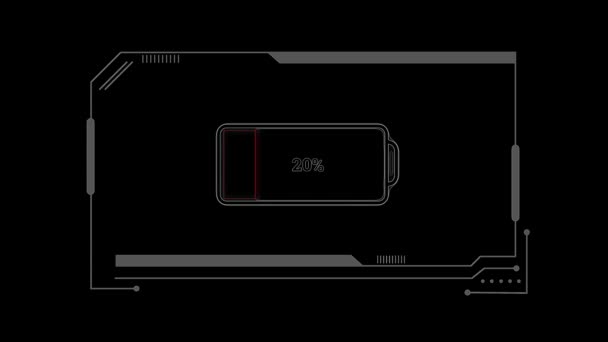 Minimalista Illusztráció Egy Alacsony Töltésű Okostelefon Akkumulátorról Ábrázolva Fényes Fekete — Stock videók