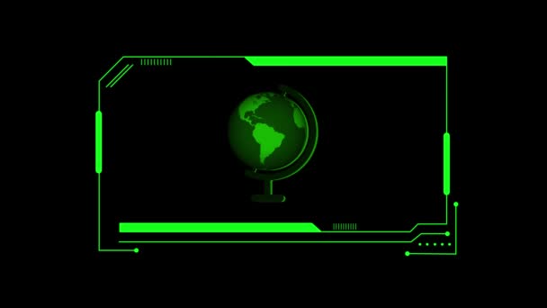 带有霓虹灯绿色轮廓的黑色背景的数字地球仪 — 图库视频影像