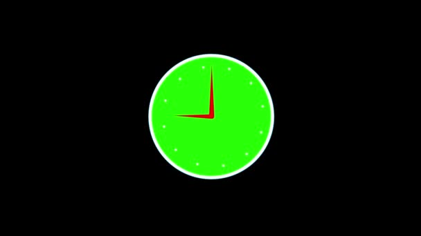 Relógio Minimalista Verde Com Segunda Mão Vermelha Animada Fundo Preto — Vídeo de Stock