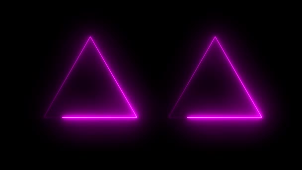Два Неоновых Фиолетовых Треугольника Светятся Анимированном Темном Фоне — стоковое видео