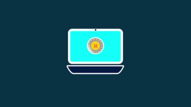 Genel para birimi işareti grafiklerinde dizüstü bilgisayarın animasyon logosu arkaplanı. rs_949