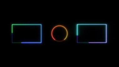 Dikdörtgen ve daire şeklinde boş alan siyah arkaplanda renkli neon animasyonu. rs_1251