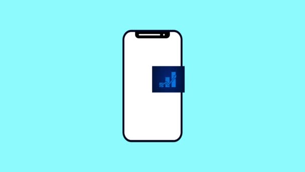 Blackline Smartphone Mit Diagramm Symbol Text Datei Auf Cyan Hintergrund — Stockvideo
