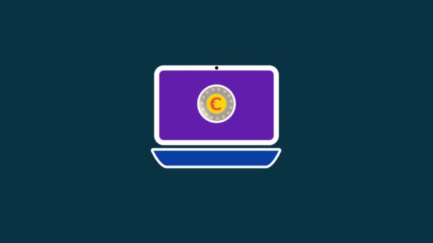 Κινούμενο Φόντο Λογότυπου Της Οθόνης Laptop Γραφικά Σύμβολο Σύμβολο Euro — Αρχείο Βίντεο