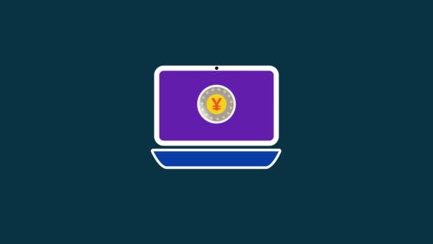 Animierter Logotyp Hintergrund Des Laptop Displays Auf Yen Zeichen Symbolgrafik — Stockvideo
