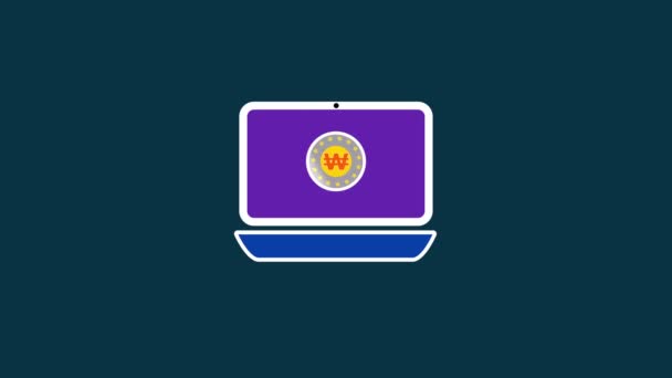 Animált Logotípus Háttér Laptop Kijelző Koreai Nyert Jel Szimbólum Grafika — Stock videók