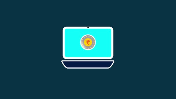 Fundo Logotipo Animado Exibição Laptop Gráficos Símbolo Sinal Rupia Indiana — Vídeo de Stock