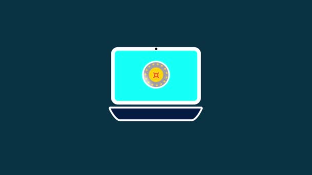 Анимированный Фон Логотипа Ноутбука Отображается Графике Обозначения Обозначения Обозначения Валюты — стоковое видео