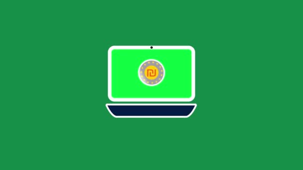 Fundo Logotipo Animado Exibição Laptop Gráficos Símbolo Sinal Shekel Rs_959 — Vídeo de Stock