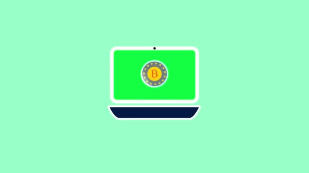 Анимированный Логотип Экрана Ноутбука Графике Знака Знака Битовой Монеты Rs_966 — стоковое видео