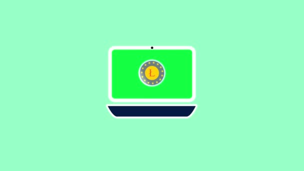 Lite Coin Işareti Grafiklerindeki Dizüstü Bilgisayarın Animasyon Logotip Arka Planı — Stok video