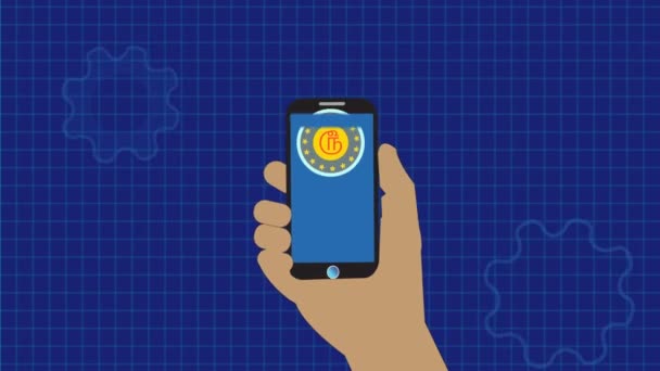国の通貨記号上のスマートフォンディスプレイのアニメーションロゴタイプの背景 Rs_1094 — ストック動画