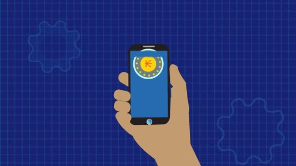 国家货币标志上的智能电话显示动画标识背景 Rs_1099 — 图库视频影像