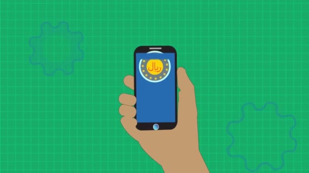 国家货币标志上的智能电话显示动画标识背景 Rs_1103 — 图库视频影像