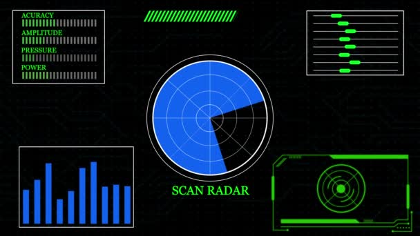 Verschillende Informatie Die Geanimeerde Achtergrond Van Het Radarscherm Toont Rs_1142 — Stockvideo