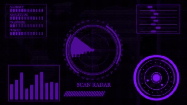 Verschillende Informatie Die Geanimeerde Achtergrond Van Het Radarscherm Toont Rs_1150 — Stockvideo