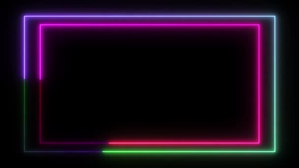 Rectangle Glowing Colorful Shape Sun Flame Neon Geometric Animation Background — Stock Video