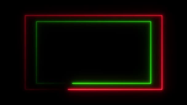 Rechthoek Gloeiende Kleurrijke Vorm Zon Vlam Neon Geometrische Animatie Achtergrond — Stockvideo