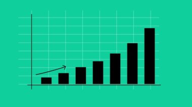 Yükselen ok ve çubuklu bir iş bilgisi grafiklerinin animasyonu. Renkli bir geçmiş. rs_ 1560