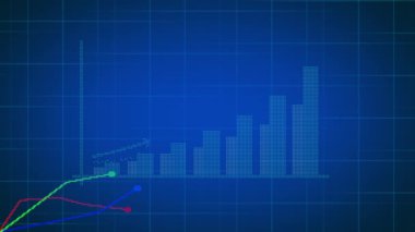 Yükselen ok ve çubuklu bir iş bilgisi grafiklerinin animasyonu. Renkli bir geçmiş. rs_ 1572