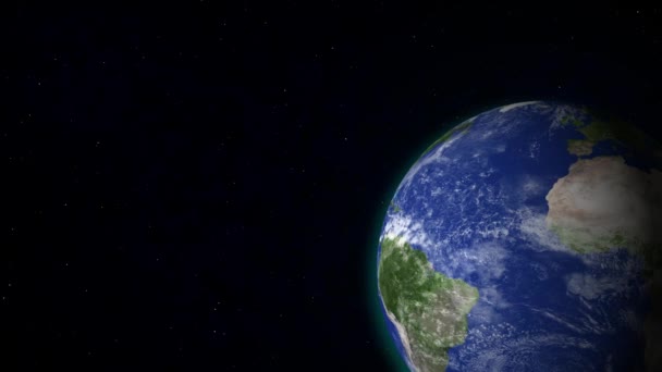 宇宙から見た地球は昼から夜へとゆっくりと回転し — ストック動画