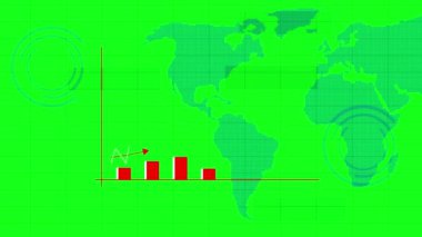 Dünya haritası arka planında yükselen eğilimle ekonomik büyümeyi gösteren grafik.