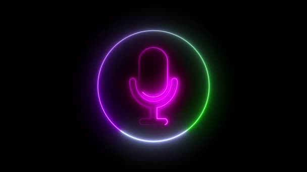 Tezgahta Parlayan Neon Hattı Mikrofon Ikonu Siyah Arkaplan Rs_ 1696 — Stok video