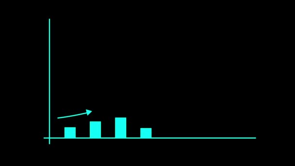 Wznoszący Się Wykres Słupkowy Strzałką Animowaną Czarnym Tle Wskazujący Wzrost — Wideo stockowe