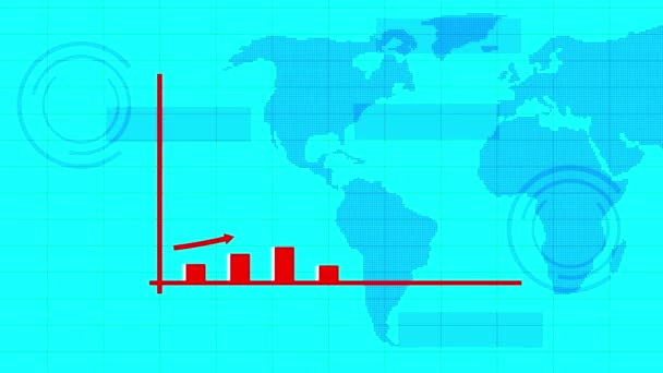Dünya Haritası Arka Planında Yükselen Eğilimle Ekonomik Büyümeyi Gösteren Grafik — Stok video