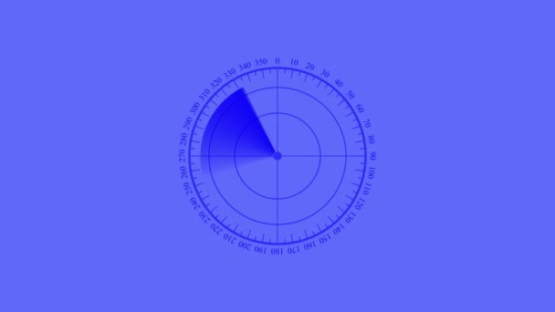 暗い背景にアニメーションされた輝く青いスキャンラインのレーダー画面 — ストック動画