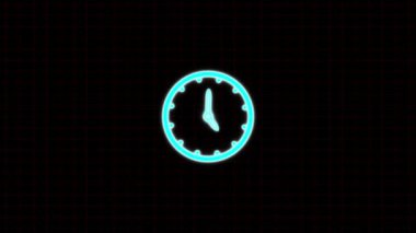 Cyan neon ışıklı analog saat siyah arkaplanda izole edildi. r_86