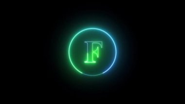 Neon harf F, parlayan, canlı renkler, koyu arkaplan