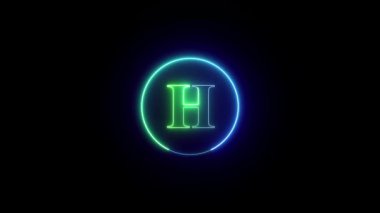 Neon harfi H, parlak, canlı renkler, koyu arkaplan