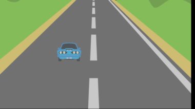 Yol manzarasında dağ animasyonuyla araba animasyonu. Kusursuz döngü. s_20