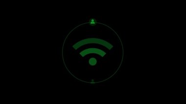 Kablosuz ağ simgesi. Wi-Fi sembolü. 4K 'da Wi-Fi elementinin karanlık arka planda canlandırması.sk _ 19