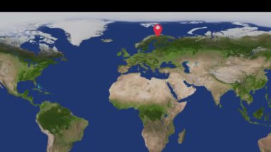 Kuzey Amerika, Güney Amerika, Afrika ve Asya da dahil olmak üzere farklı kıtalardaki kırmızı konum işaretlerine sahip dünya haritası.