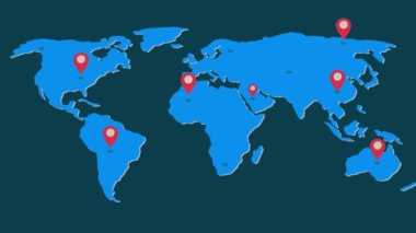 Dünyanın kırmızı ve beyaz iğneli soyut haritası dünyanın yerini gösteriyor.