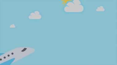 Gökyüzü konseptinde uçan uçak animasyon hareketi