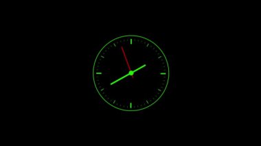 Koyu arkaplan, minimalist tasarım karşısında zamanı gösteren neon yeşil bir saat.