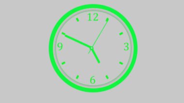 Yeşil renkli duvar saati animasyonu. Gri arkaplanda canlandırılmış yeşil saat.
