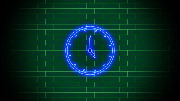 Синие Неоновые Аналоговые Часы Изолированные Анимированные Зеленом Фоне R_79 — стоковое видео