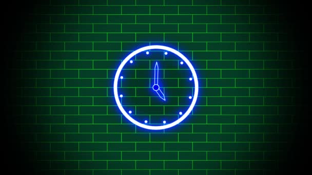 青いネオンライトアナログクロックは緑色の背景でアニメーション化しました R_80について — ストック動画